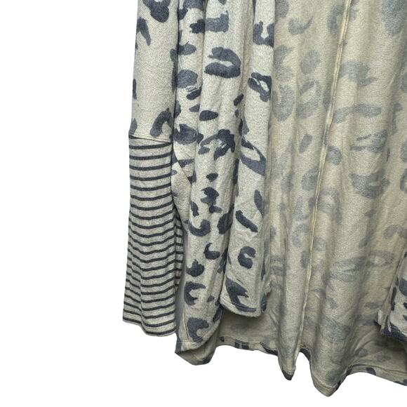 Maurices Large Animal Print Stripe Open Front Cardigan Cream Blue - Picture 2 of 4